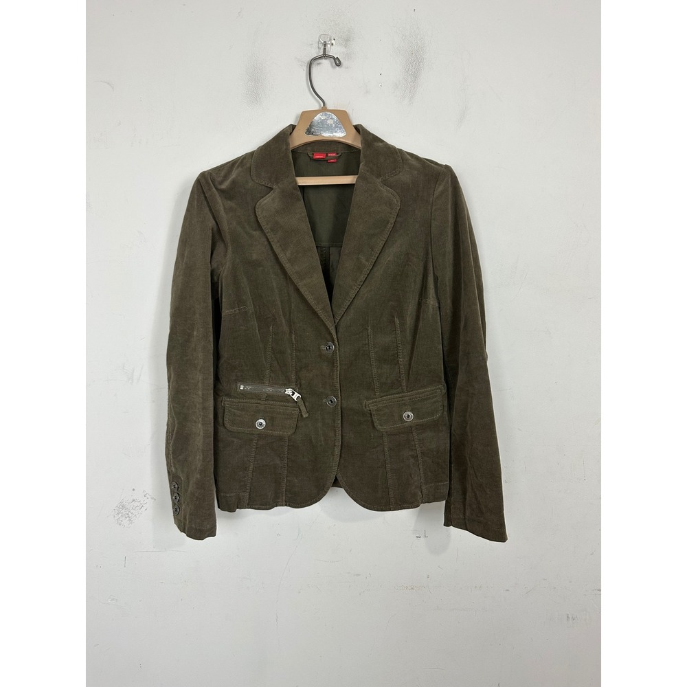 Esprit Olive Green Corduroy Blazer Jacket Womens US 8 Utility Pocket Tailored